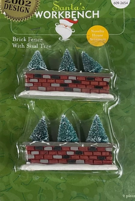 Santa's Workbench 609-2654 Brick Fence W/Sisal Tree Resin Accessory (Set of 2)
