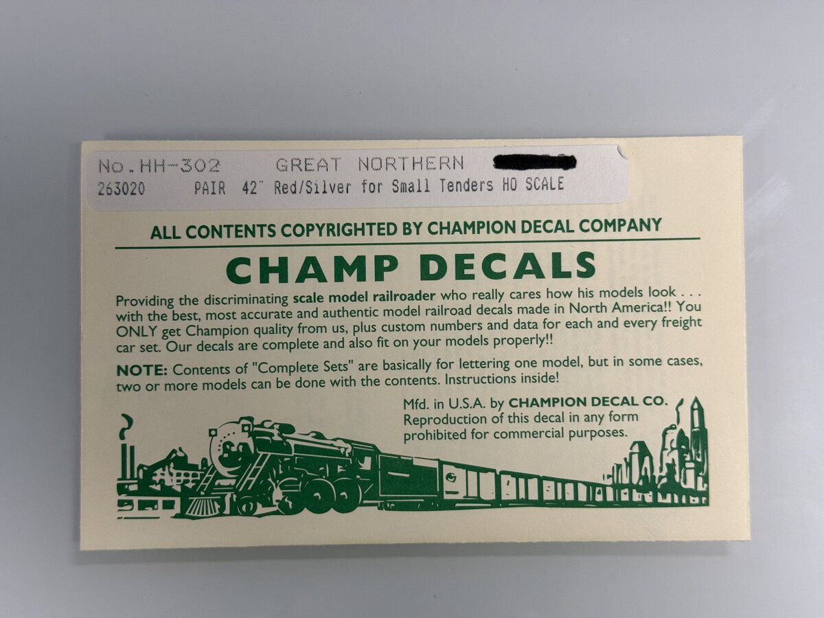 Champ Decals HH-302 HO Great Northern 42
