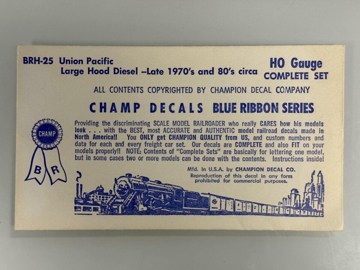 Champ Decals BRH-25 HO Blue Ribbon Union Pacific Large Hood Diesel Decal Set
