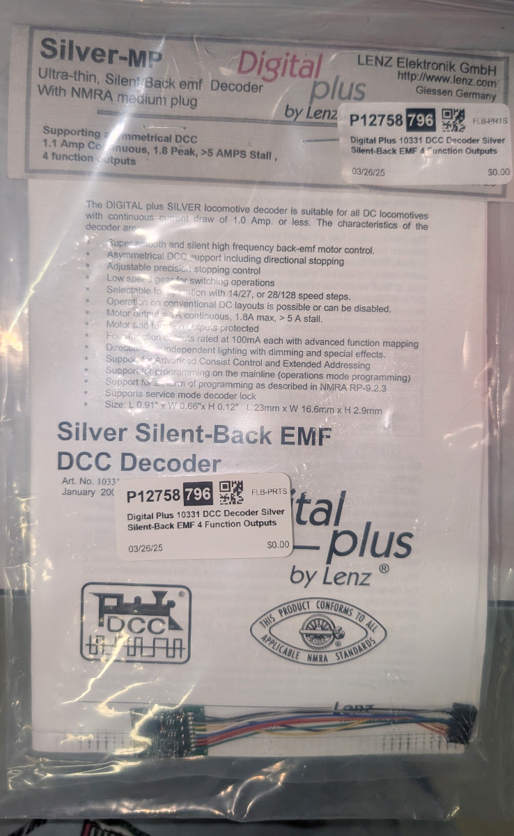 Digital Plus 10331 DCC Decoder Silver Silent-Back EMF 4 Function Outputs