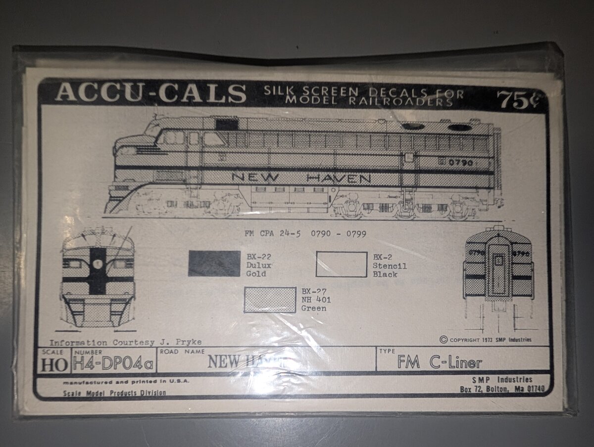 Acme Scale Model Products H4-DPO4a HO New Haven FM C-Liner Decal Set