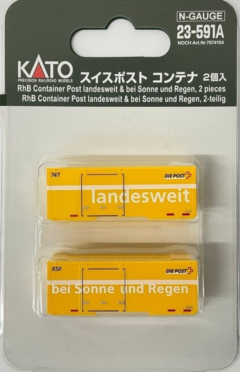 Kato 23-591A N Yellow RhB Container Swiss Post Landesweit & Bei Sonne und Regen
