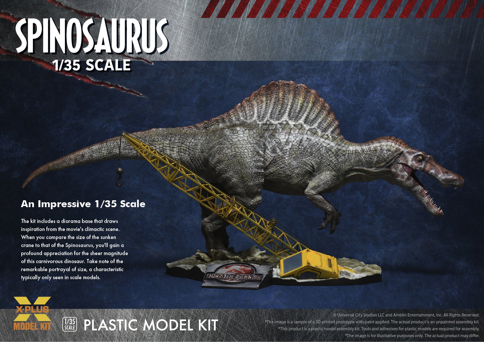 X-Plus Model Kit 200099 1:35 Jurassic Park III: Spinosaurus Plastic Model Kit