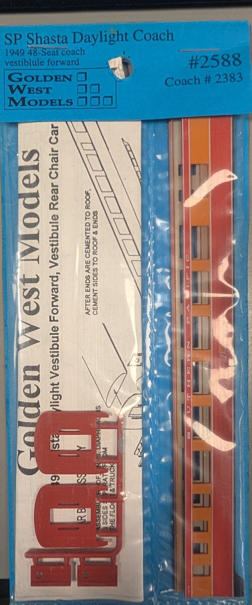 Golden West Models 2588 N Scale SP Shasta Daylight Coach 1949 48 Seat Coach Kit