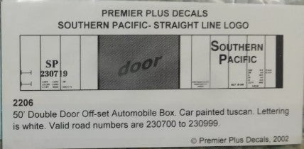 Premier Plus Decals 2206 N Southern Pacific w/Straight Logo Boxcar Decal Set