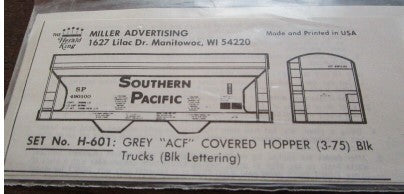 Herald King H-601 HO Grey ACF Covered Hopper Black Lettering Decal Set