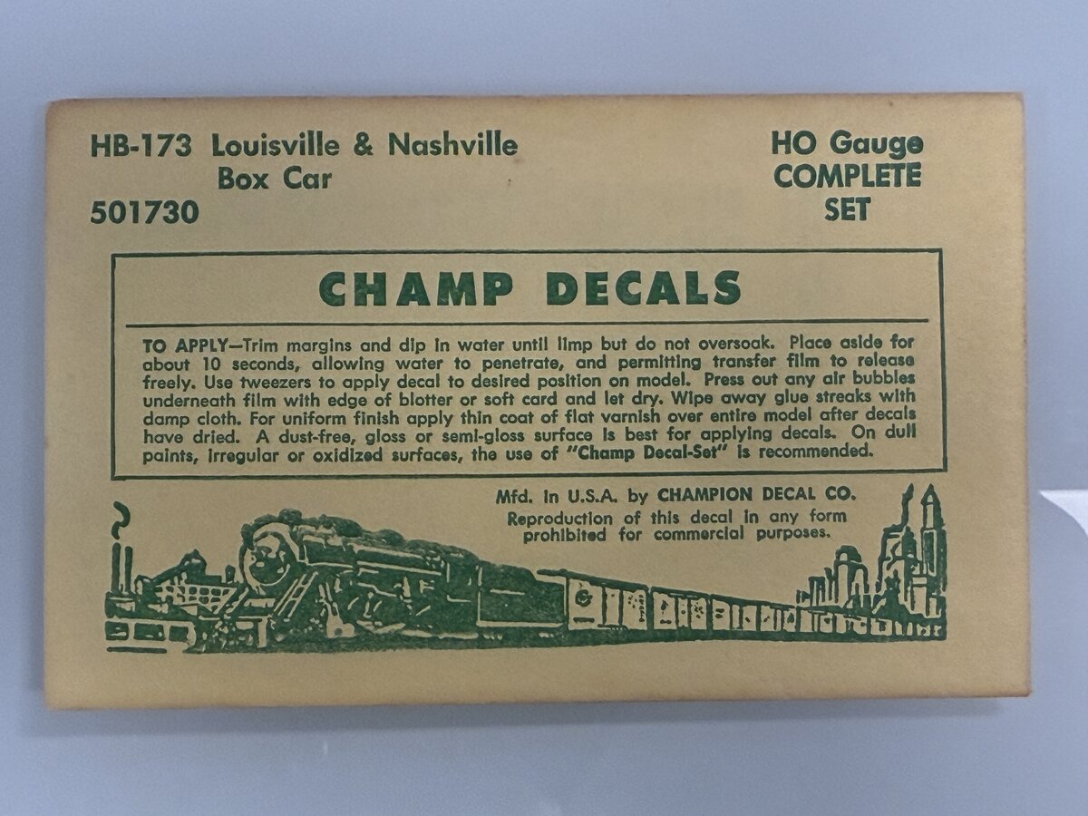 Champ Decals HB-173 HO Louisville & Nashville Box Car Decal Set