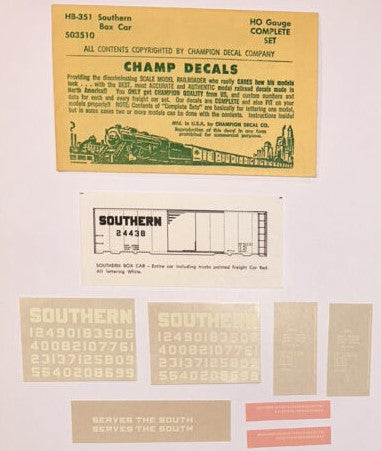 Champ Decals HB-351 HO Southern Ry. Box Car Decal Set