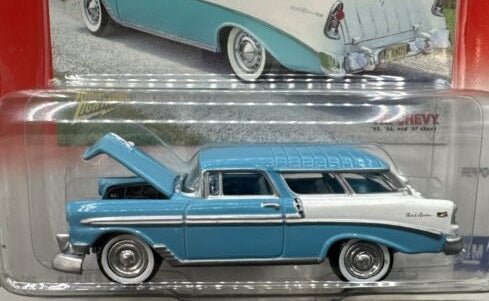 Playing Mantis 454-02 1:64 Johnny Lightning Blue/White Chevy Nomad Die Cast