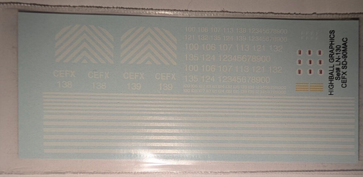 Highball Graphics LN-130 HO CEFX SD-90MAC Decal Set
