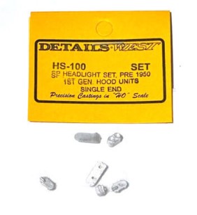 Details West HS-100 HO Scale S.P. Headlight Set Pre-1958 1st Gen Hood Unit