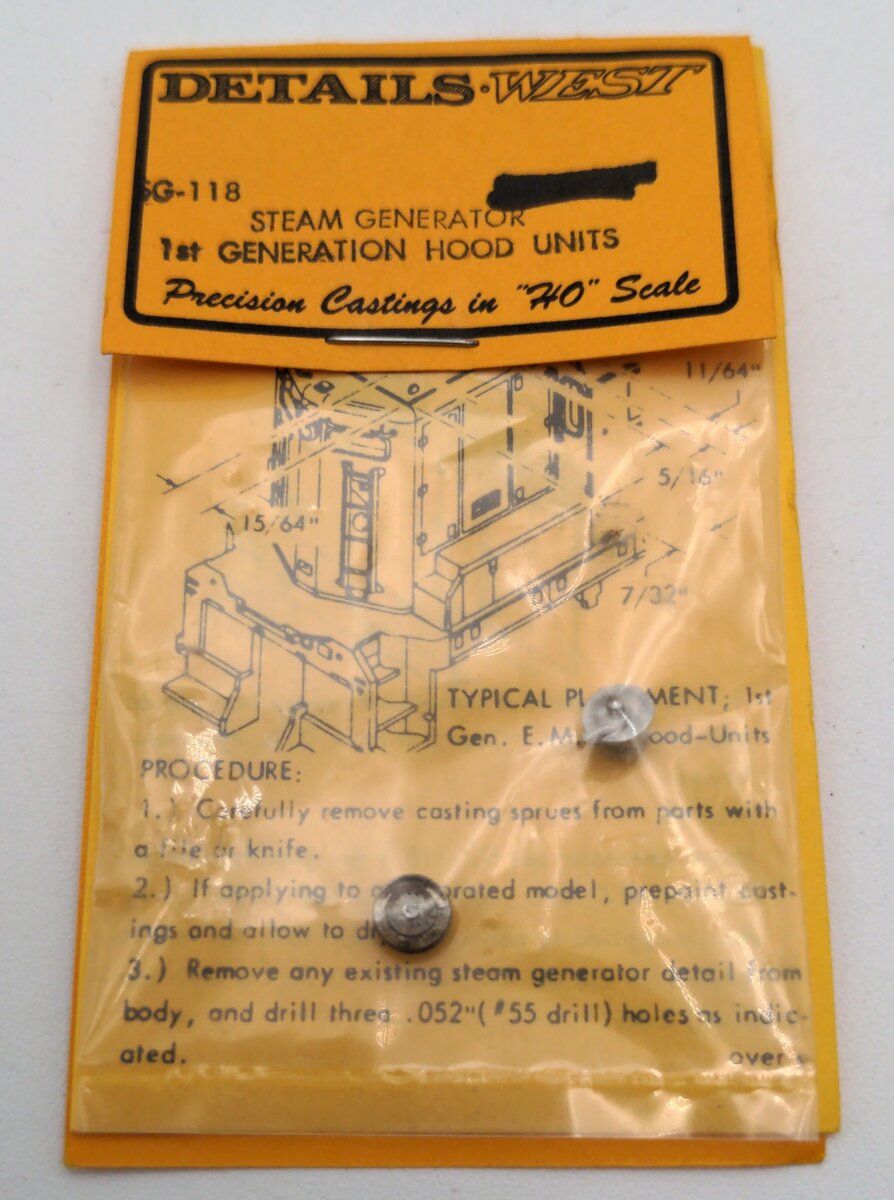 Details West SG-118 HO Scale Steam Generator 1st Generation Hood Units