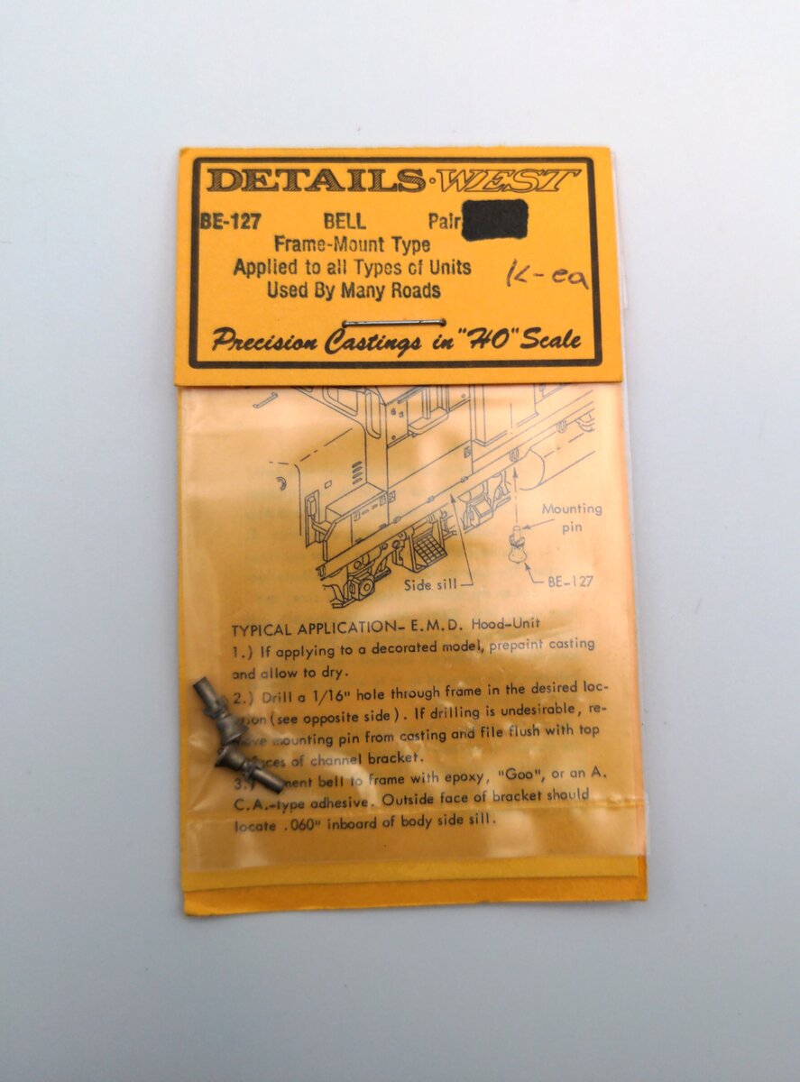Details West BE-127 HO Scale Bell Frame Mount Type