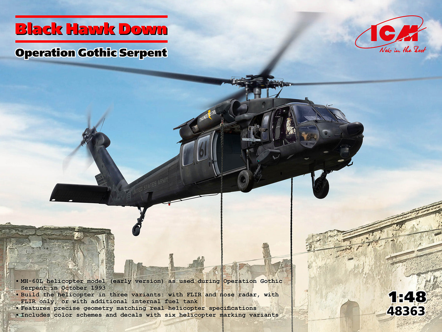ICM 48363 1:48 Black Hawk Down Operation Gothic Serpent Helicopter Model Kit