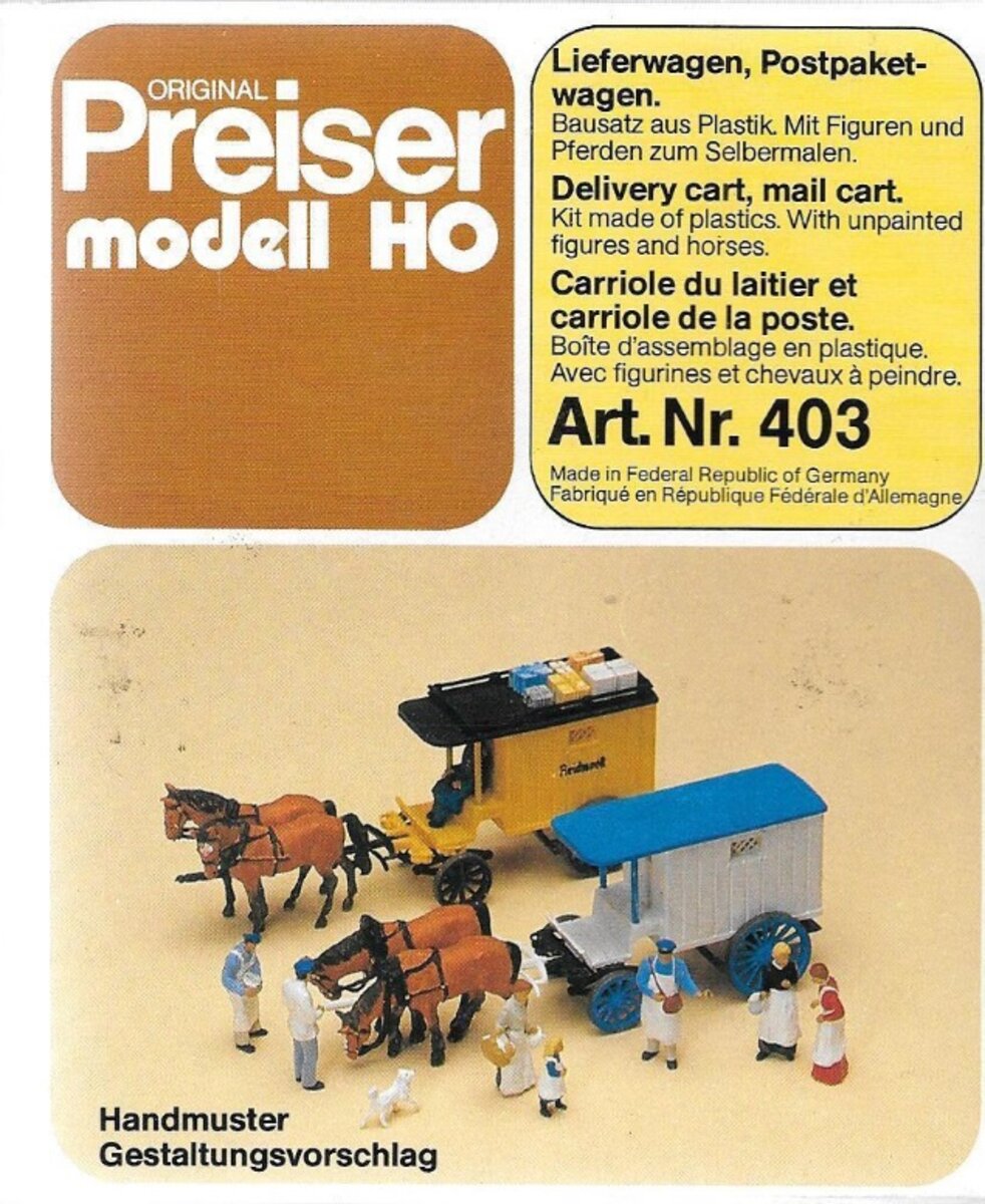 Preiser 403 HO Scale 19th Century Delivery Cart Mail Cart Plastic Kit