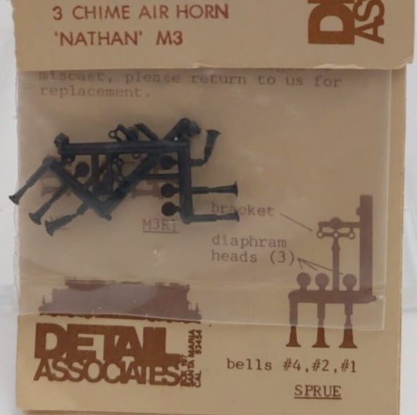 Details Associates AH1601 HO Scale 3 Chime Air Horn Nathan M3 Delrin (Pack of 2)