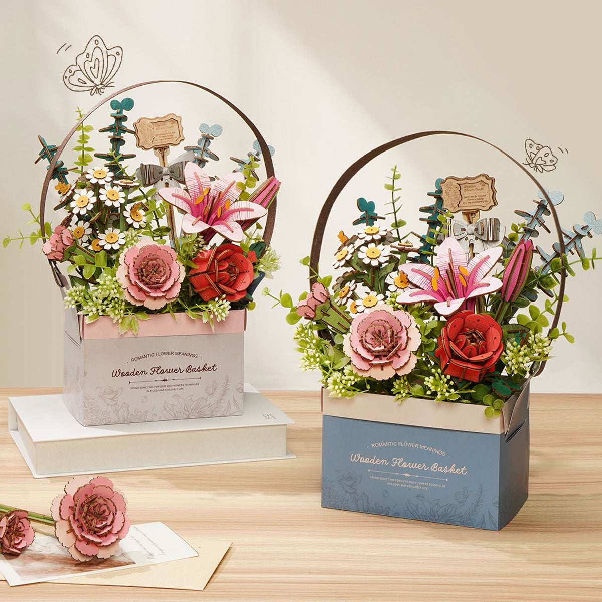 Robotime TW03H Rowood Wooden Flower Basket DIY 3D Puzzle