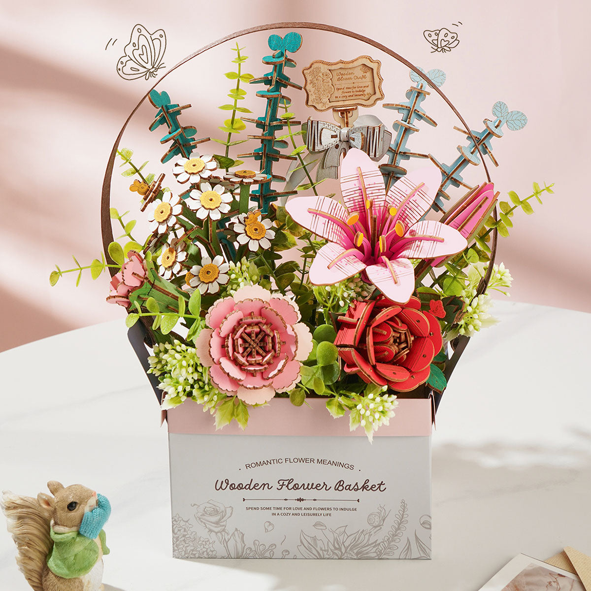 Robotime TW03H Rowood Wooden Flower Basket DIY 3D Puzzle
