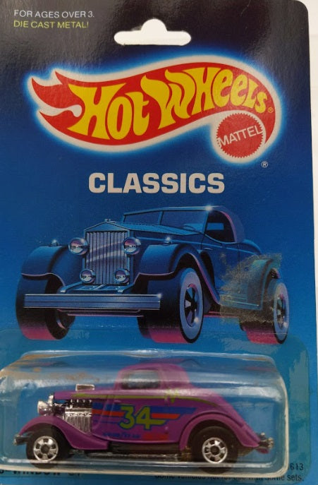 Hot Wheels 3613 1:64 Purple Ford 1934 3-Window Coupe # 34 Diecast Metal