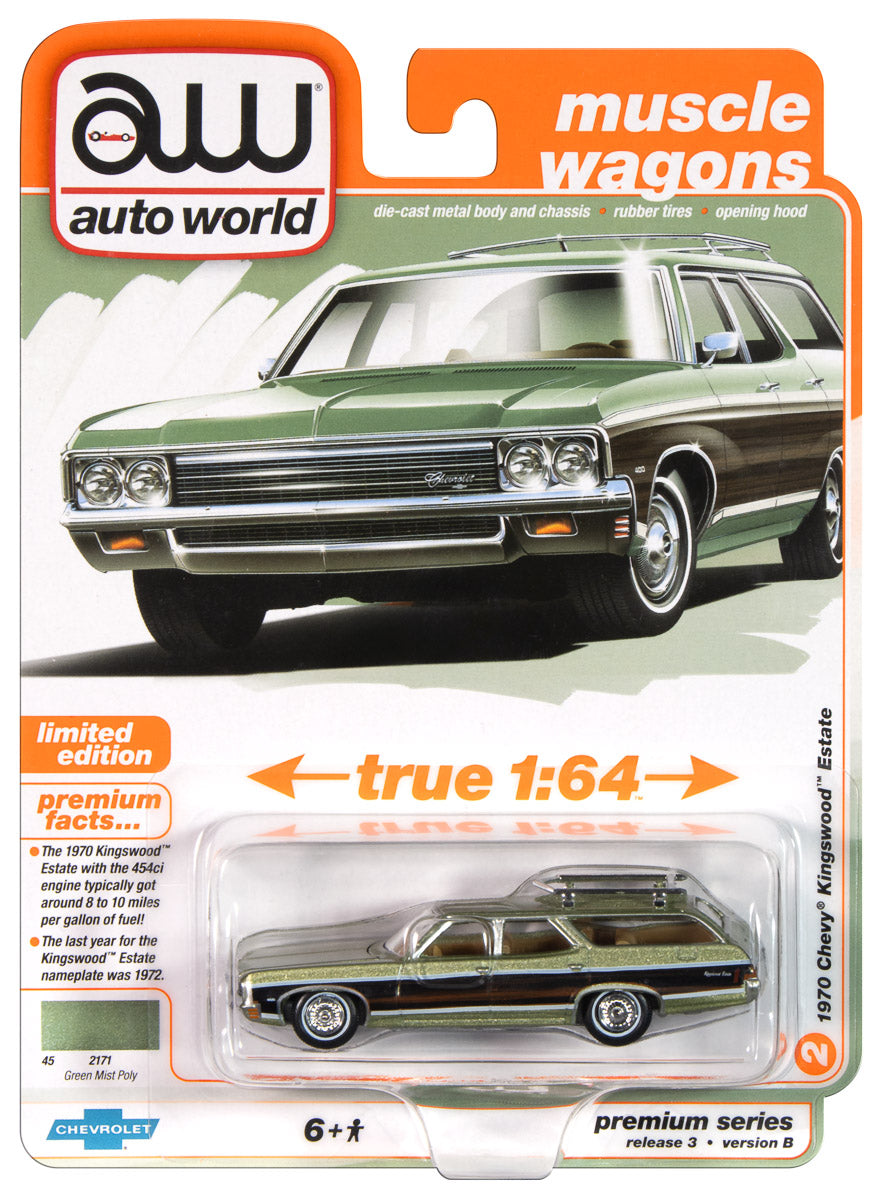 Auto World AWSP177-B-CASE 1:64 Green 1970 Chevy Kingswood Estate (Pack of 6)