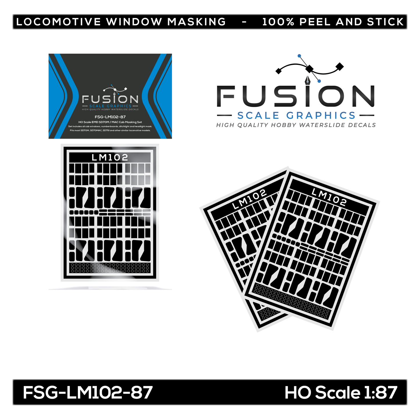 Fusion Scale Graphics FSG120102 HO EMD SD70M & SD70MAC Loco Window Masking Set
