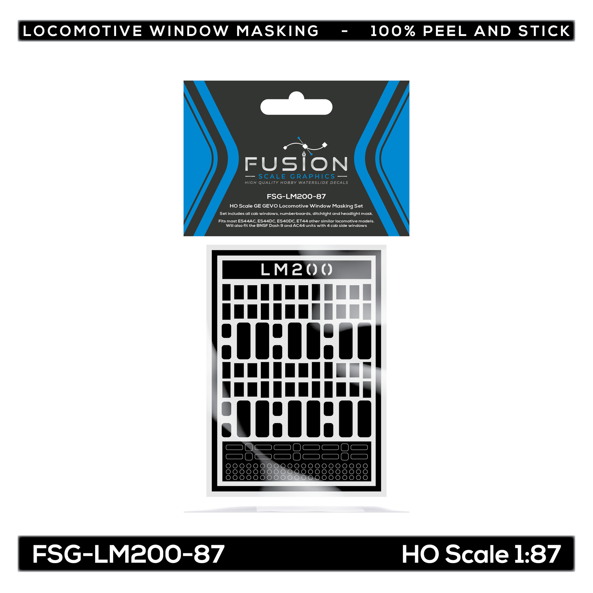 Fusion Scale Graphics FSG120200 HO GE GEVO Locomotive Window Masking Set