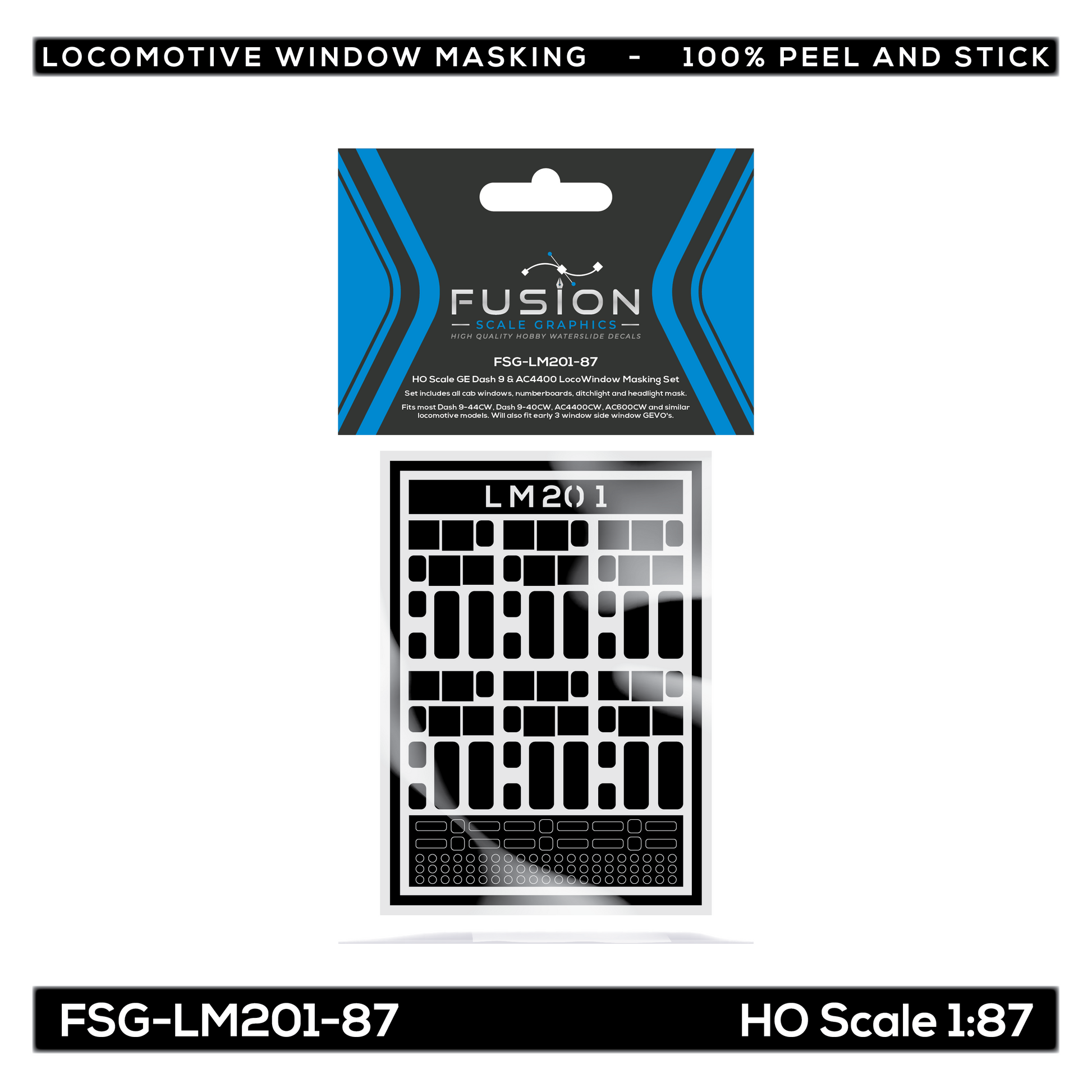 Fusion Scale Graphics FSG120201 HO GE Dash 9 & AC4400 Loco Window Masking Set