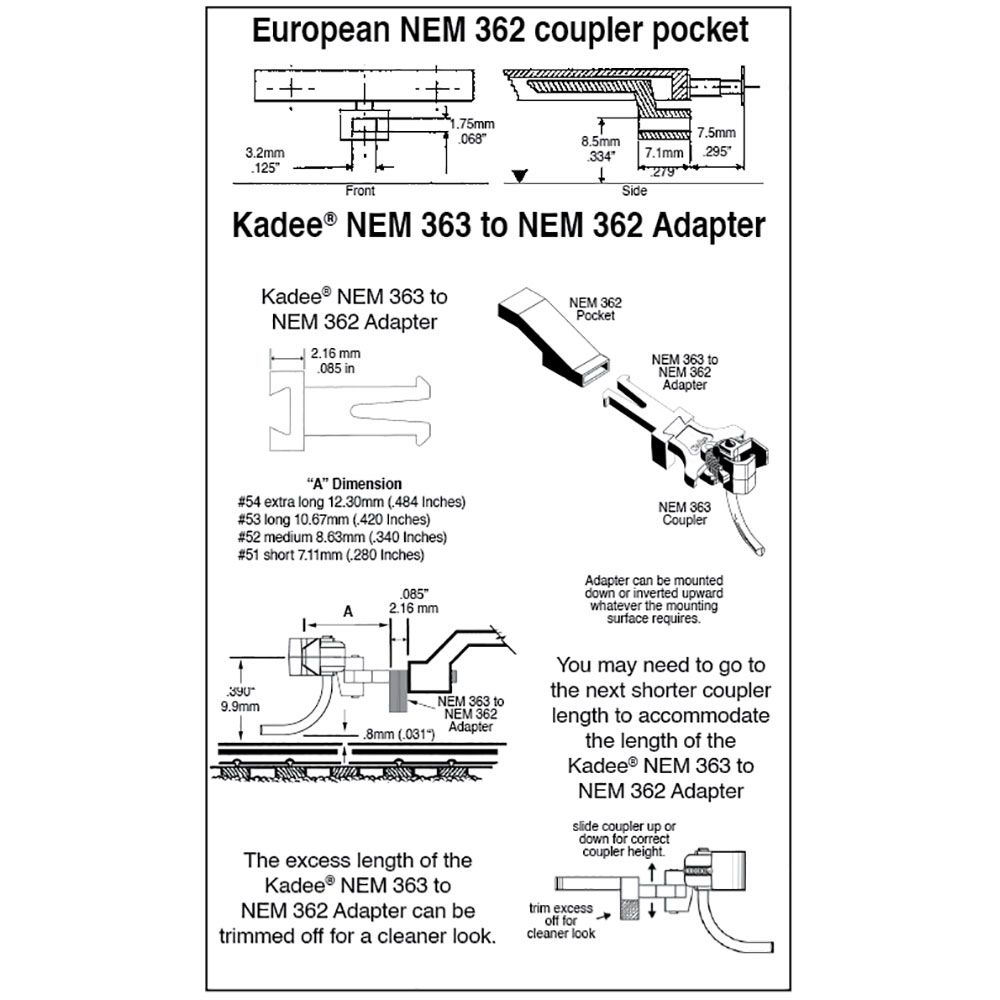 Kadee 52 HO .340" Medium NEM 363 European-Style Couplers