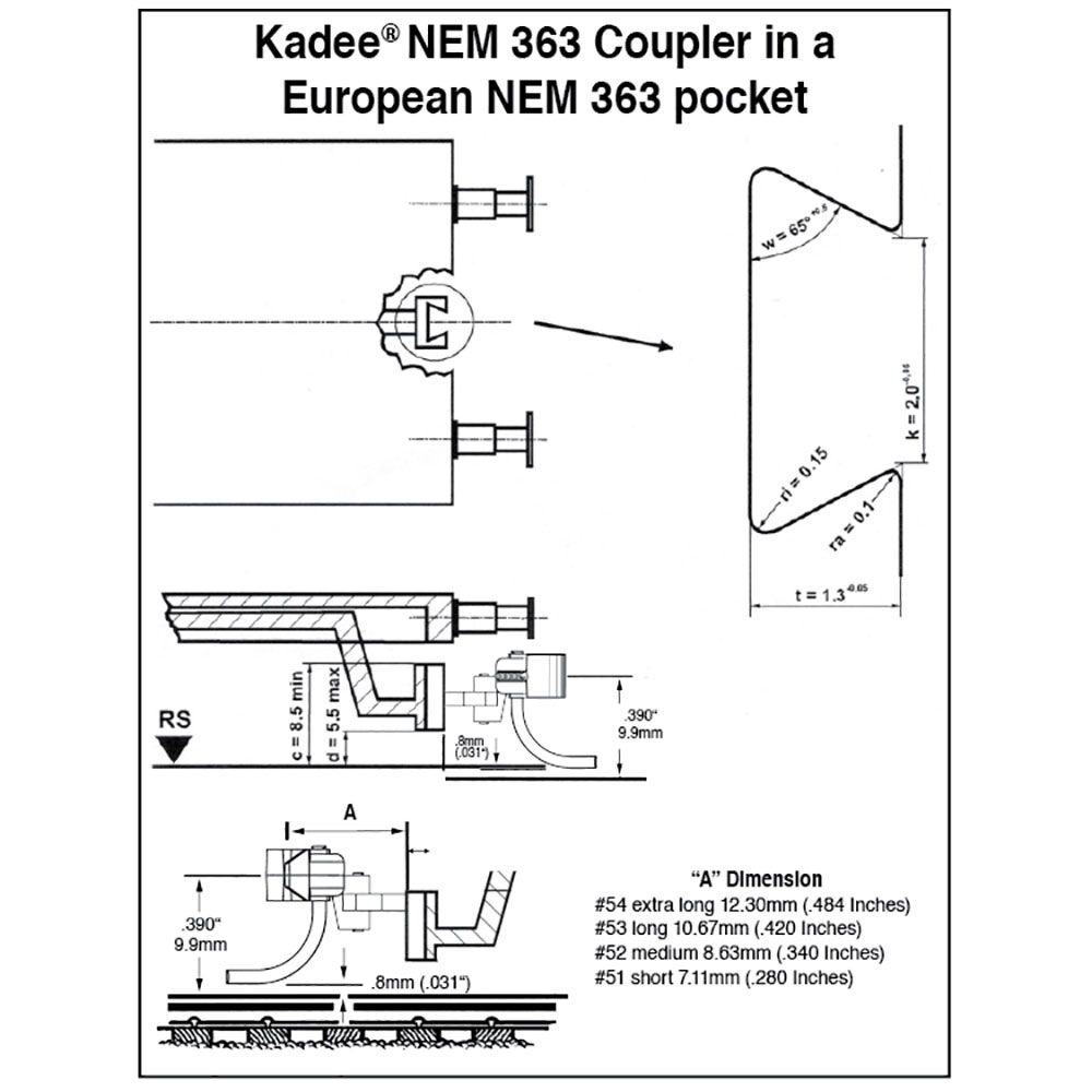 Kadee 53 HO .420" Long NEM 363 European-Style Couplers