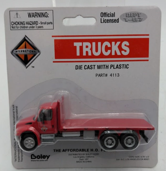 Boley 4113-11 HO Scale Dept 1-87 Red International 3-Axle Flatbed Truck