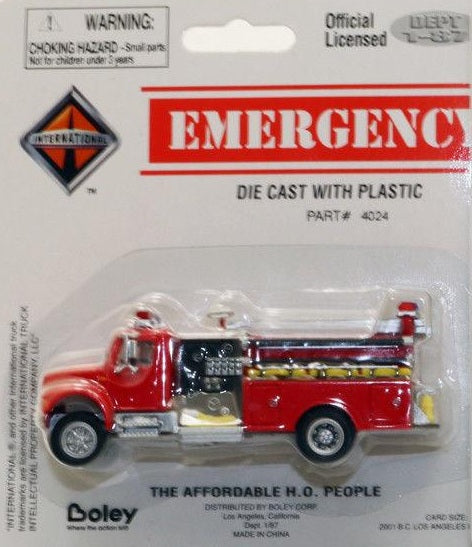 Boley 4024-11 HO Dept 1-87 Red International Fire Pumper Engine Hose Ladder