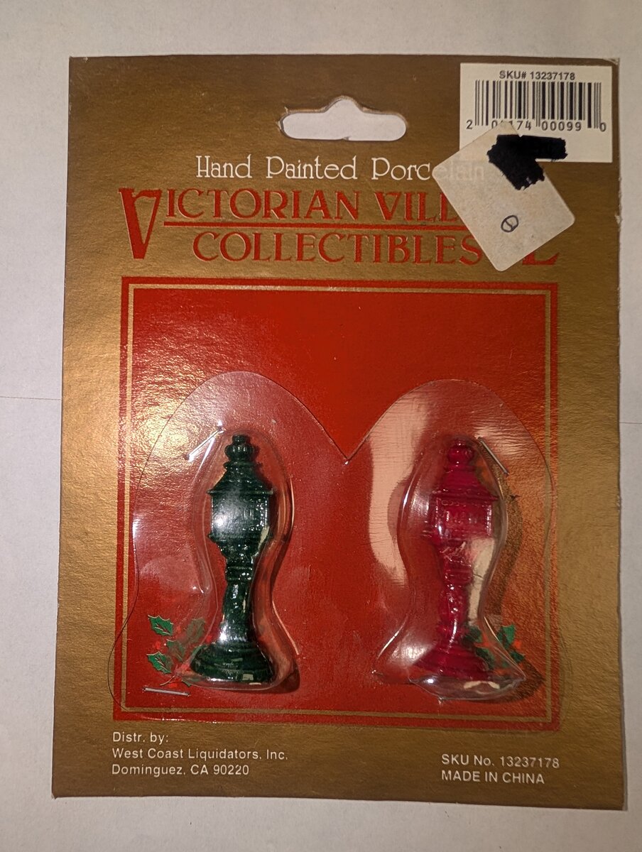 Acme 13237178 Hand Painted Porcelain Victorian Village Green & Red Mailboxes (2)