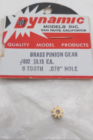 Acme 802 Dynamic Models Brass Pinion Gear 9 Tooth .078" Hole