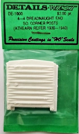 Details West DE-1000 HO Dreadnaught End SQ. Corner Posts (Athearn Reefer '30-40)