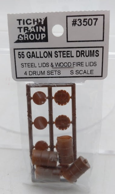 Tichy 3507 S Brown Steel Drums 55 Gallon Steel Lids & Wood Fire Lids (Set of 4)