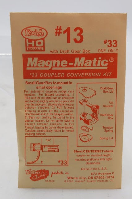 Kadee 13 HO Scale # 33 With Draft Gear Magne-Matic Coupler Conversion Kit