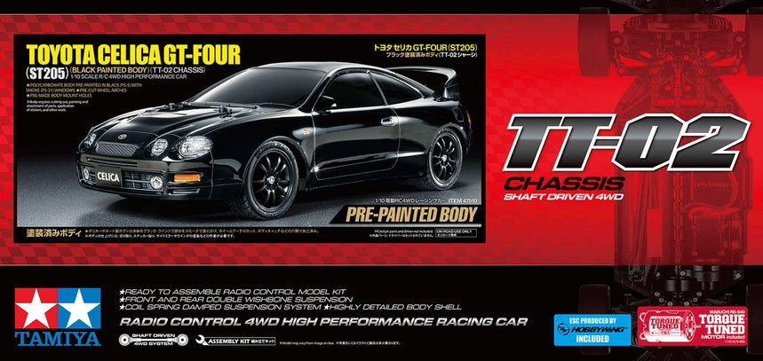 Tamiya 47510 1:10 Toyota Celica GT-Four TT-02 Black Painted Body RC Car Kit