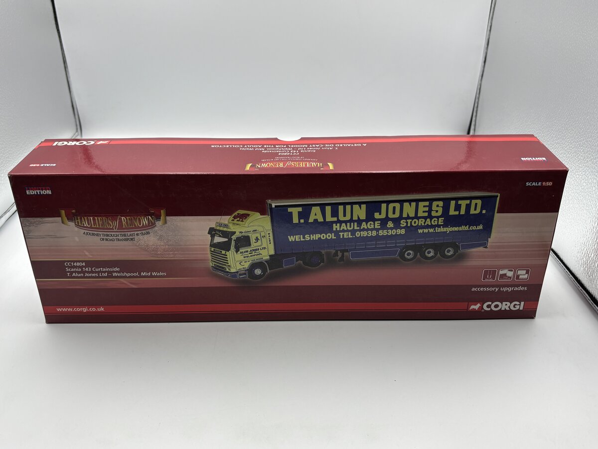 Corgi CC14804 1:50 Diecast Scania 143 Curtainside T. Alun Jones LTD-Welshpool