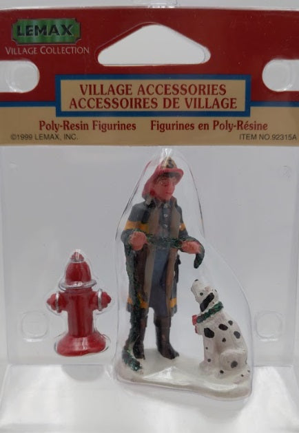Lemax 92315A Christmas Village Fireman The Dalmatian and Hydrant