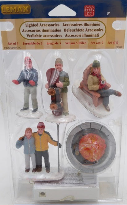Lemax 04223 Lighted Accessories 4 Figures & Firepit (Set of 5)