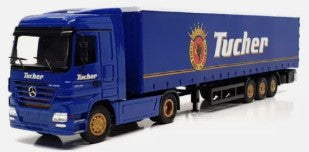 NZG 555/04 1:50 Diecast Mercedes Benz Truck & Trailer (Tucher) Blue