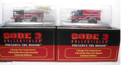 Code 3 Collectibles 12640 1:64 Die Cast Chicago Fire Squad 1 & Snorkel 1A Set