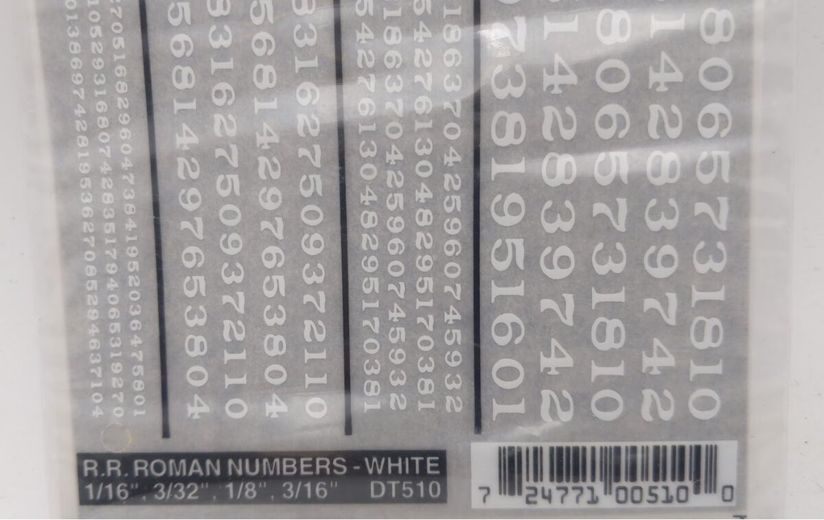 Woodland Scenics DT510 Railroad Roman Numbers White 1/16"- 3/32"- 1/8"- 3/16"