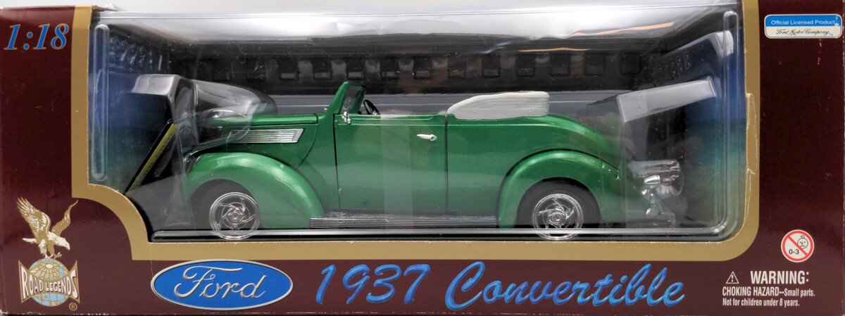 YatMing Road Legends 92238 1:18 1937 Ford Convertible Diecast Model (Green)