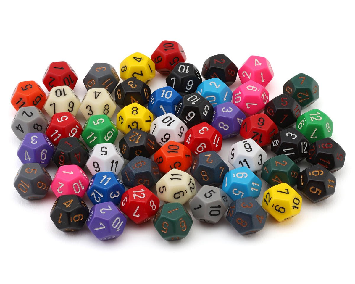 Chessex 29412 Assorted Loose Opaque Polyhedral D12 Dice (Set of 50)