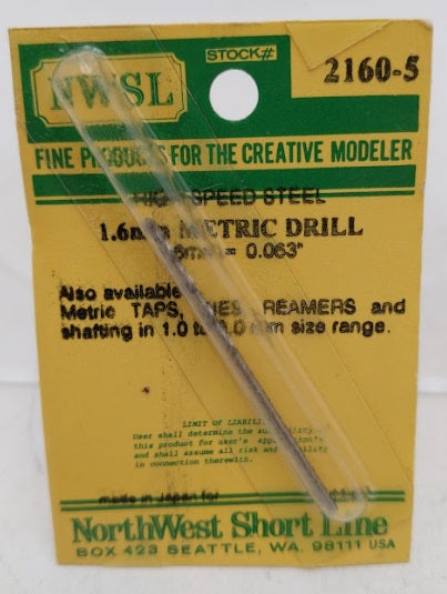 NWSL 2160-5 1.6 mm. Metric Drill  High Speed Steel