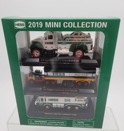Hess 2019 Die Cast Mini Collection Race Car Truck, Box Trailer & Emergency Truck