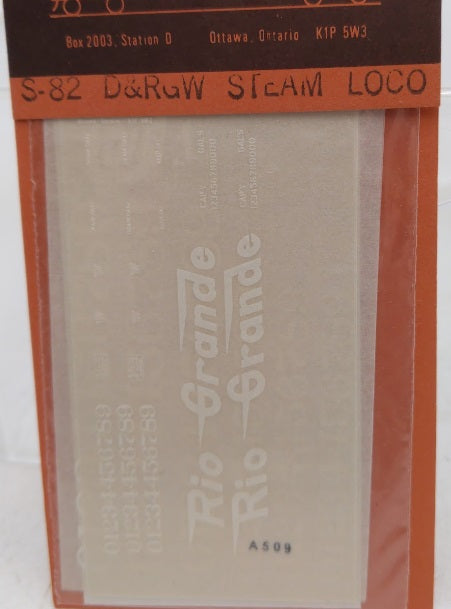 CDS Lettering S-82 D & RGW Steam Loco Decal