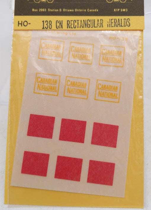 CDS Lettering  HO-138 HO Scale CN Rectangular Heralds Decals