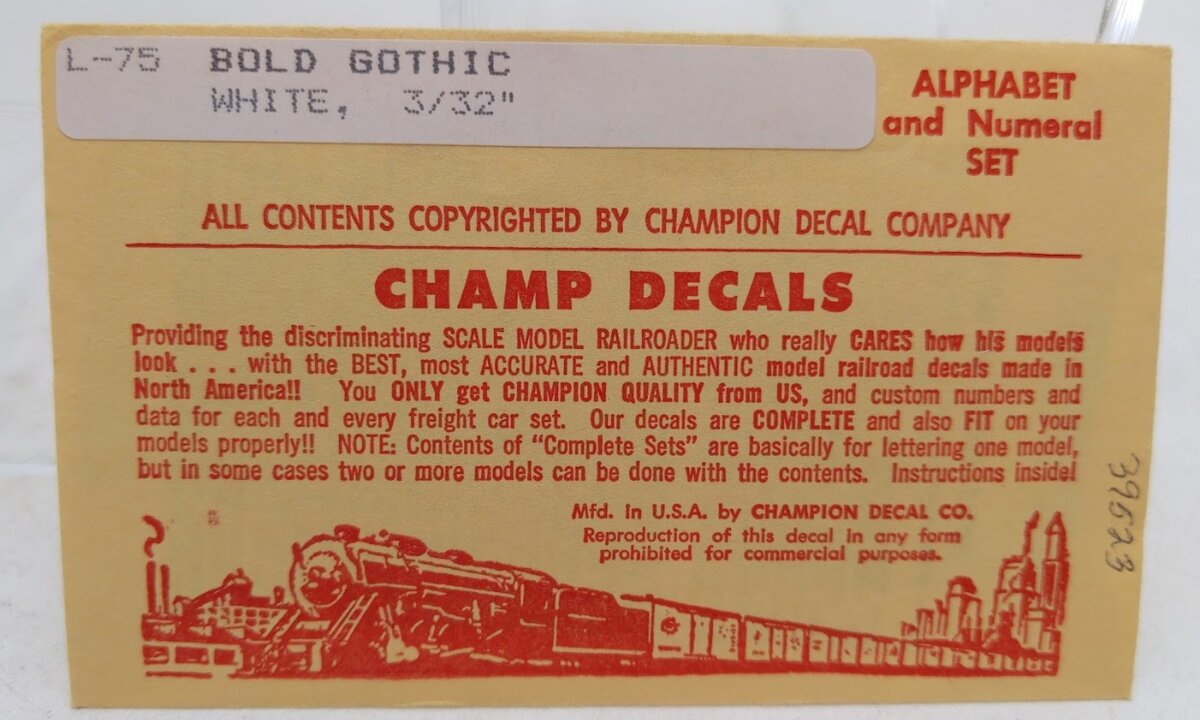 Champ Decals L-75 White Bold Gothic 3/32